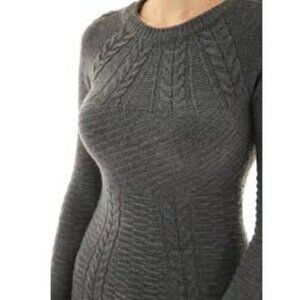 PattyBoutik Womens Charcoal Gray Cable Knit‎ Sweater L Soft Cozy Stylish Winter